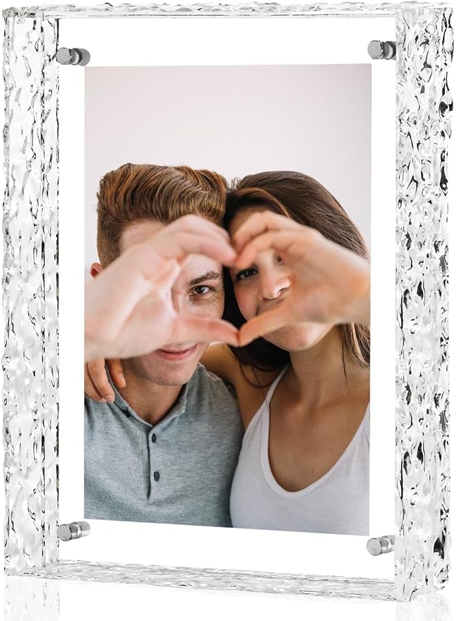 The Bros Photo Frame 5x7", Refined Crystal-Clear Photo Frame, Modern Floating Style for Home Office Decoration, Horizontal and Vertical Formats for Tabletop Display, MagneticTransparent (1Pcs) - Image 1
