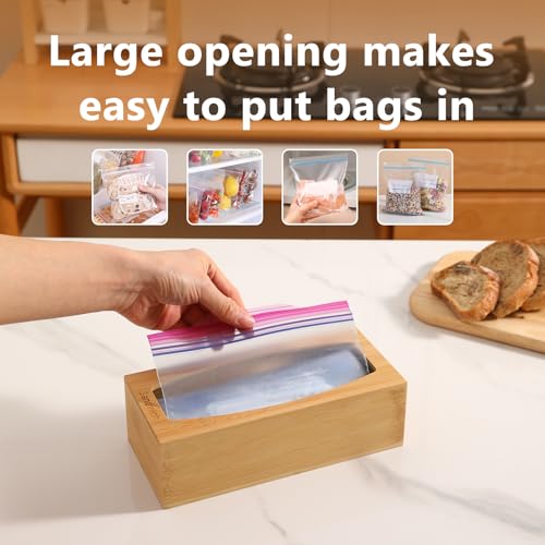CRAKTH Bamboo Plastic Bag Storage Organizer for Kitchen Drawer, 4 Separate Baggie Organizer, Suitable for Gallon, Quart, Sandwich & Snack Variety Size Bag - Image 3