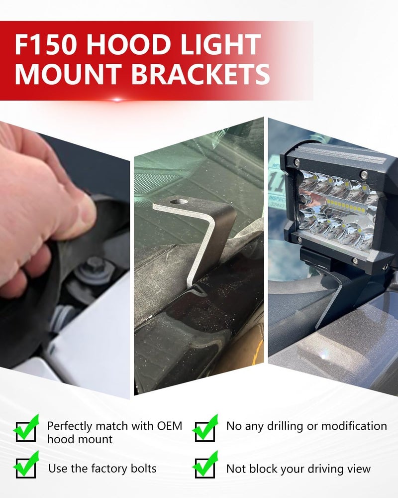 NORTHYUN F150 Ditch Light Brackets Hood LED Light Mount Bracket A-Pillar Pod Lights Mount Compatible with F150 Raptor 2017-2023 F150 2015-2023 - Image 3