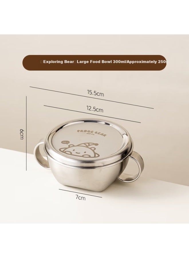 Onlycook 316 Children's Supplementary Food Bowl With Lid And Handle, Double-ear Soup Bowl, Stainless Steel Double-layer Baby Tableware - Large Size - Image 1