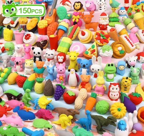HINZER 150 Pack Animal Erasers for Kids Bulk Pull Apart 3D Puzzle Erasers Treasure Box Toys for Classroom Rewards and Prizes Class Treasure Box Kids Party Favors Back to School Supplies Gift - Image 1