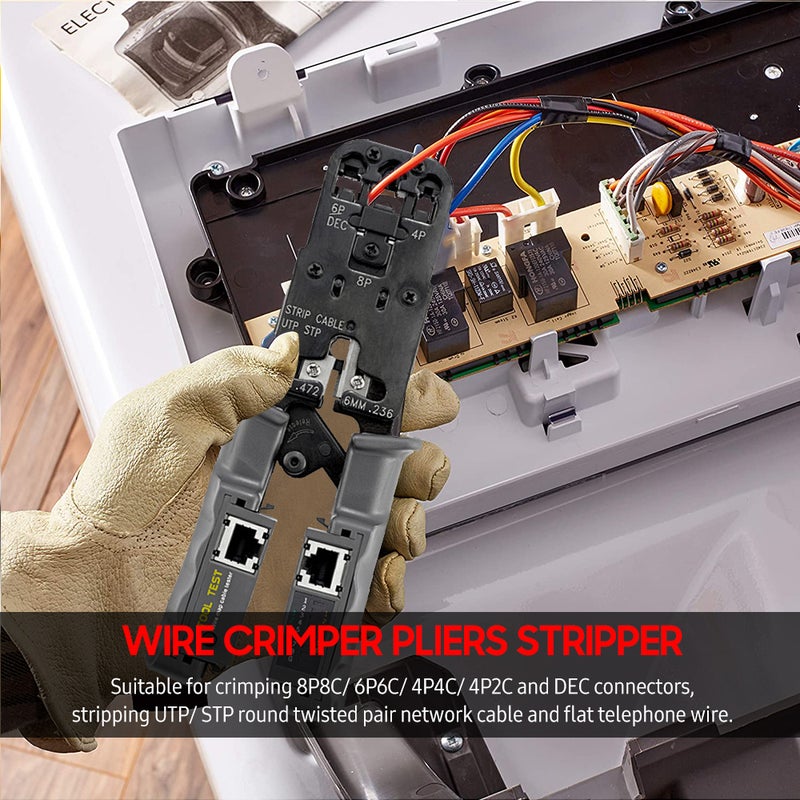 Ratcheting Crimping Tool with LED Tester 4 in 1 Multifunction Wire Crimpers Stripper Cutter Tester, 8P 6P 4P Network Line Telephone Wire Crimping UTP STP Cable Stripping Electrician Hand Tool - Image 3