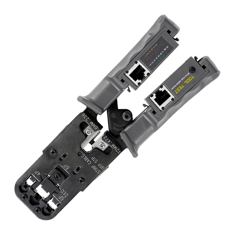 Ratcheting Crimping Tool with LED Tester 4 in 1 Multifunction Wire Crimpers Stripper Cutter Tester, 8P 6P 4P Network Line Telephone Wire Crimping UTP STP Cable Stripping Electrician Hand Tool - Image 1