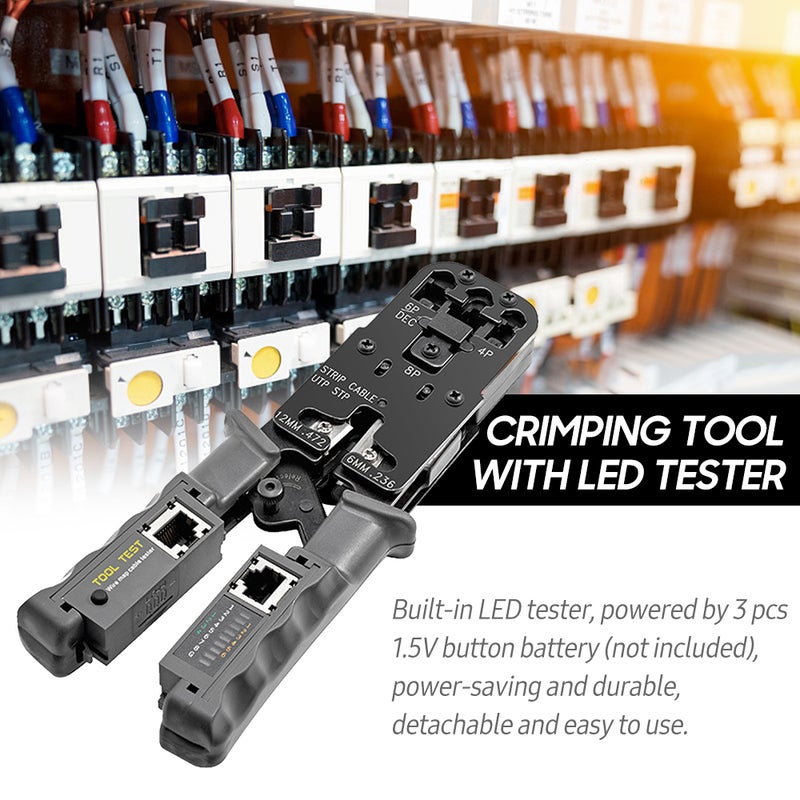 Ratcheting Crimping Tool with LED Tester 4 in 1 Multifunction Wire Crimpers Stripper Cutter Tester, 8P 6P 4P Network Line Telephone Wire Crimping UTP STP Cable Stripping Electrician Hand Tool - Image 5