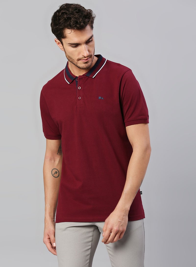 Dennis Lingo Men's Wine Regular Fit Cotton Polo T-shirt - Image 1