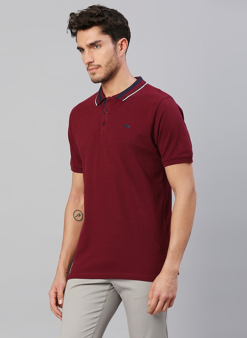 Dennis Lingo Men's Wine Regular Fit Cotton Polo T-shirt - Image 2