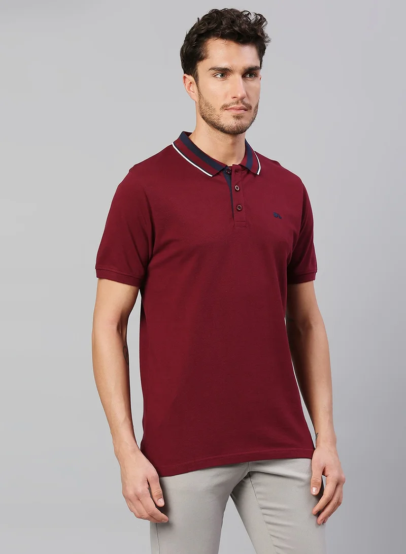 Dennis Lingo Men's Wine Regular Fit Cotton Polo T-shirt