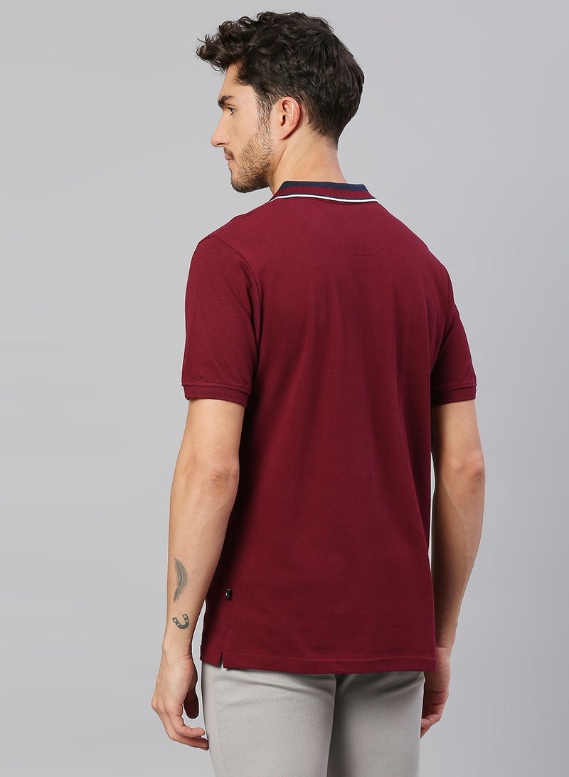 Dennis Lingo Men's Wine Regular Fit Cotton Polo T-shirt - Image 5