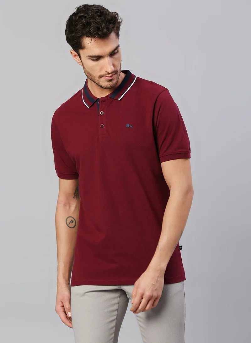 Dennis Lingo Men's Wine Regular Fit Cotton Polo T-shirt