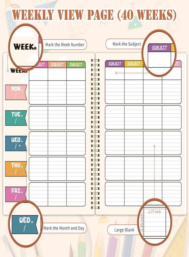 Journaltastic Teacher Planner - Undated Teacher Planner 9''x11'', Undated 2026-2027 Teachers Lesson Planners/Plan Book/Calendar Planners with Stickers, Schedules, Calendars and Inner Pockets - Image 4