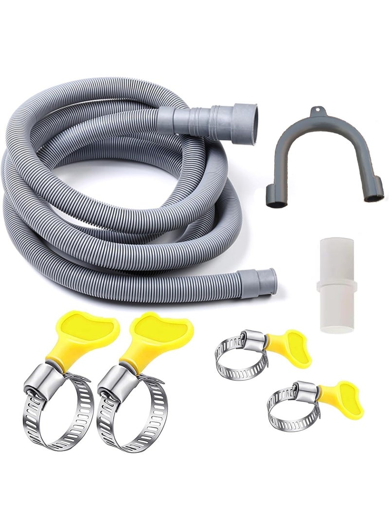 Lonimia Universal Drain Hose Extension Kit for Washer & Dishwasher, Flexible Discharge Hose, 6ft, PP Material, 1 Adapter, 4 Hose Clamps, 1 U-Bend Hose Holder - Image 1