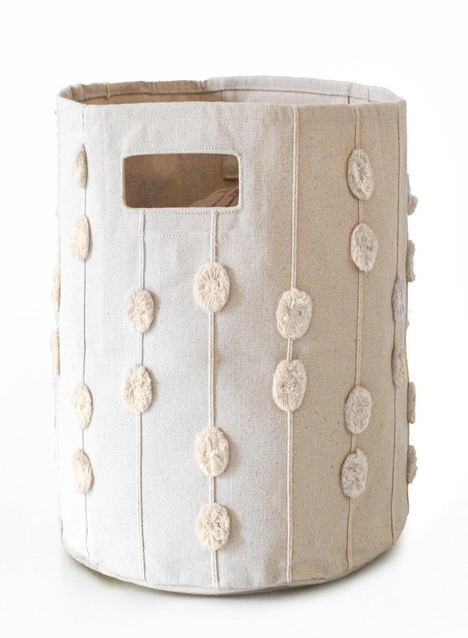 MakeMake Organics Storage Bins for Kids Nursery Bin Organizer (13"x12") Laundry Basket for Closet, Decorative Floor Storage Basket Canvas Fabric Storage Basket (Pompom - Oat) - Image 1