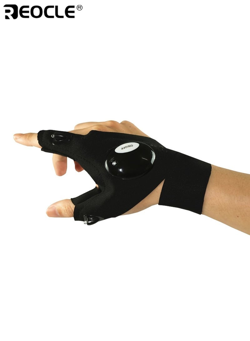 REOCLE 1 Pair Fingerless LED Flashlight Glove Waterproof Silicone Button Adjustable Magic Strips Suitable for Fishing Camping Hiking Survival Rescue - Image 3