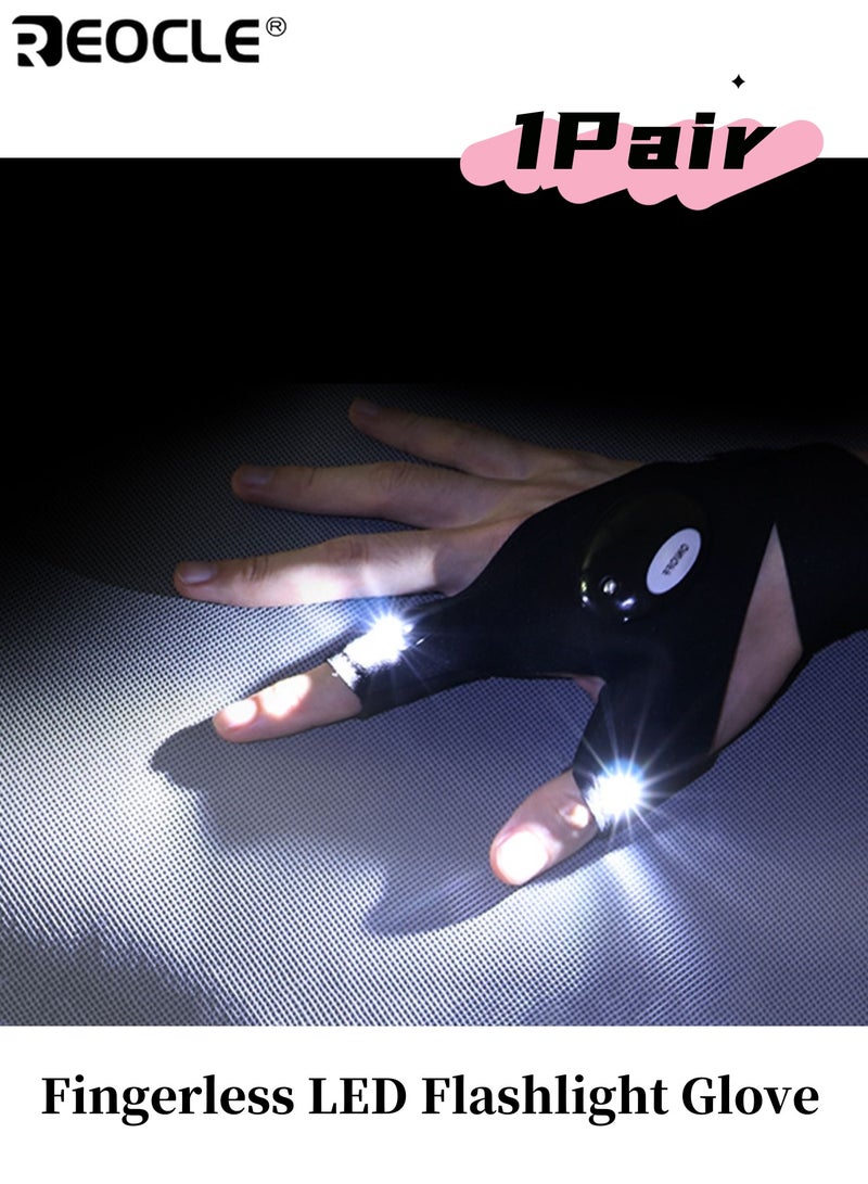 REOCLE 1 Pair Fingerless LED Flashlight Glove Waterproof Silicone Button Adjustable Magic Strips Suitable for Fishing Camping Hiking Survival Rescue - Image 1