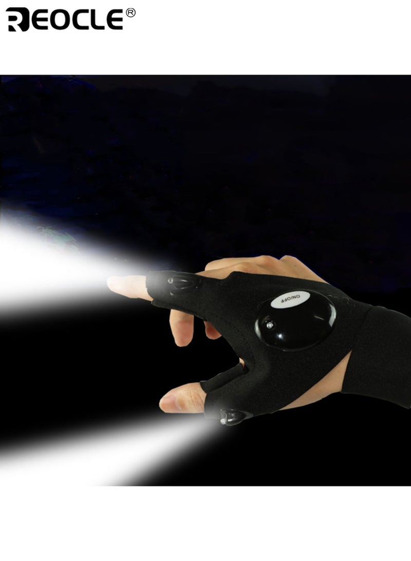 REOCLE 1 Pair Fingerless LED Flashlight Glove Waterproof Silicone Button Adjustable Magic Strips Suitable for Fishing Camping Hiking Survival Rescue - Image 2
