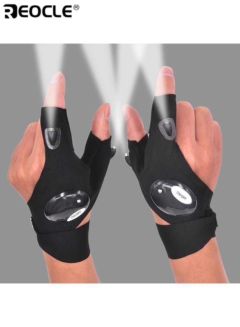REOCLE 1 Pair Fingerless LED Flashlight Glove Waterproof Silicone Button Adjustable Magic Strips Suitable for Fishing Camping Hiking Survival Rescue - Image 4