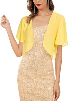 Kate Kasin Sheer Bolero Shrugs for Dresses Lightweight Chiffon Shrug Cropped Short Ruffle Sleeves Yellow S