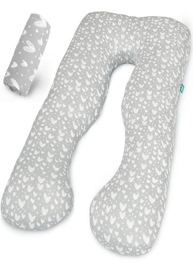 Biloban Pregnancy Pillow Cover U-Shaped, Super Soft Replacement Cover Fits Most 55/57 Inch Maternity Pillow, Full Body Pregnancy Pillow Case, Universal Fit, Grey Hearts Print - Image 1