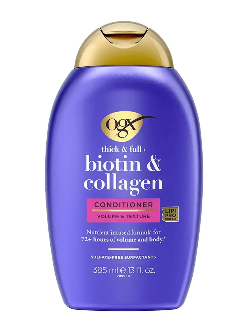 OGX Thickening Conditioner with Biotin & Collagen, Thick & Plump, with Vitamin B7, Biotin & Collagen, for Thin Hair, Sulfate-Free Surfactants, 385ml - Image 1
