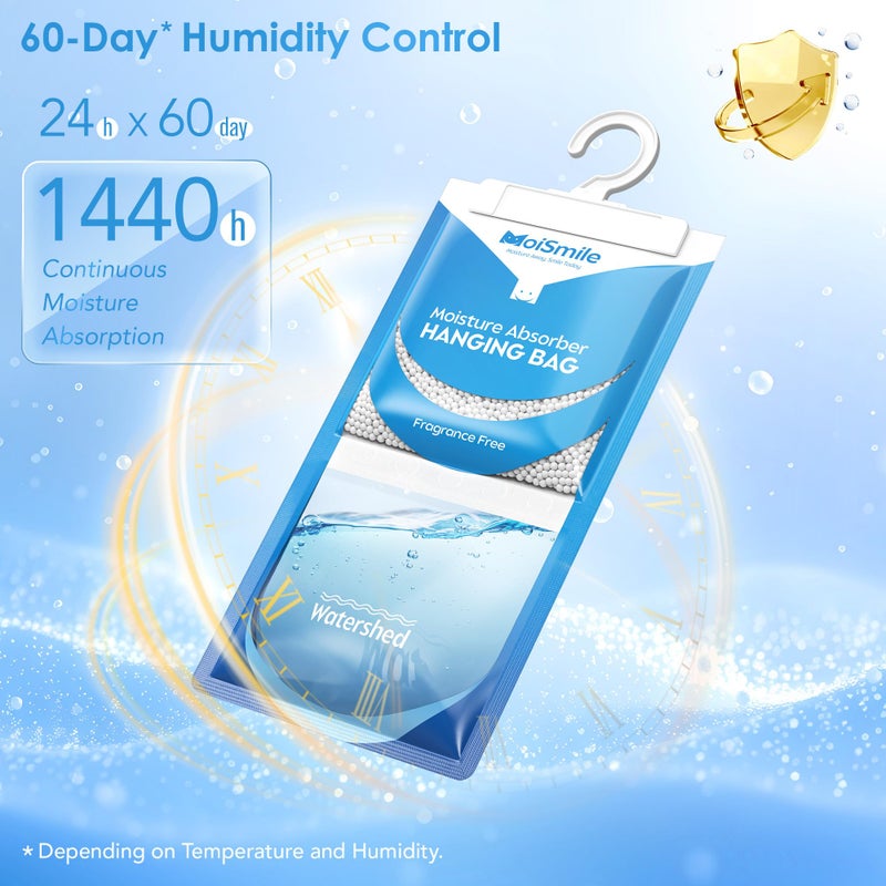 Moismile Moisture Absorbers 10 Pack Fragrance Free, Hanging Closet Dehumidifier Bags, Humidity Absorber, Compact Eliminates Odors Humidity Packs for Car, Bathroom, Bedroom, Basement, 9.8OZ - Image 5