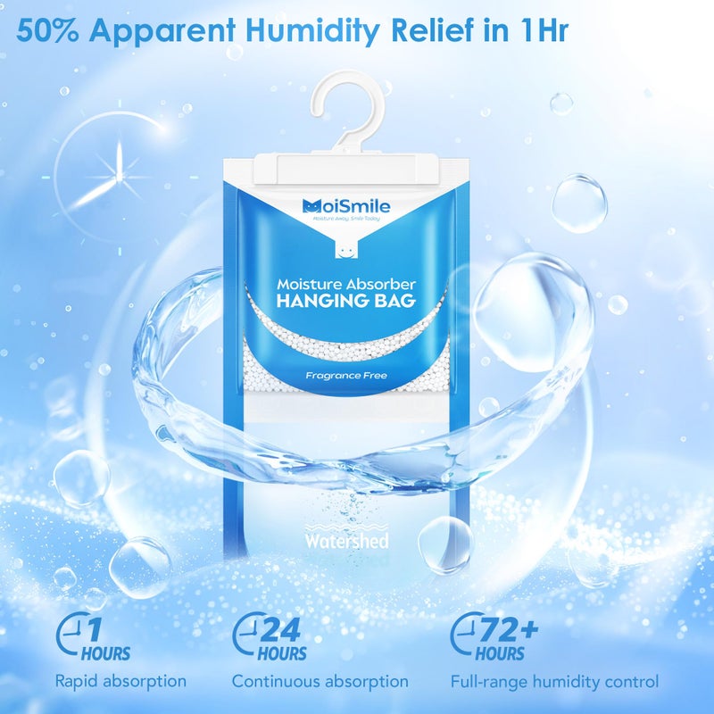 Moismile Moisture Absorbers 10 Pack Fragrance Free, Hanging Closet Dehumidifier Bags, Humidity Absorber, Compact Eliminates Odors Humidity Packs for Car, Bathroom, Bedroom, Basement, 9.8OZ - Image 3