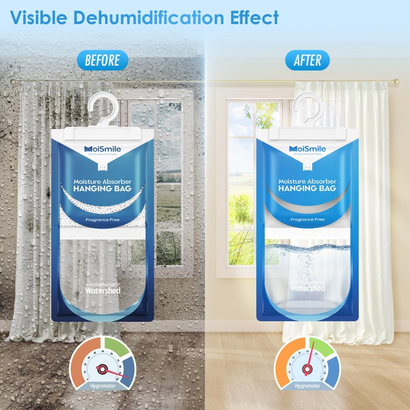 Moismile Moisture Absorbers 10 Pack Fragrance Free, Hanging Closet Dehumidifier Bags, Humidity Absorber, Compact Eliminates Odors Humidity Packs for Car, Bathroom, Bedroom, Basement, 9.8OZ - Image 2