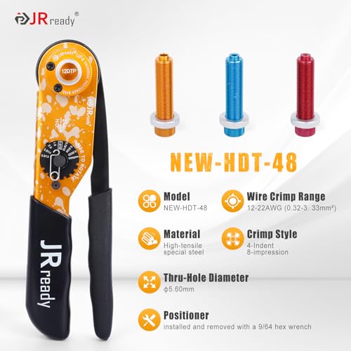 JRready ST2192 NEWHDT48 Deutsch Crimper for DT DTM DTP Connectors Size 20 16 12 Solid Contacts Deutsch Crimp Tool Wire Range 1222AWGEquivalent to HDT4800 - Image 3