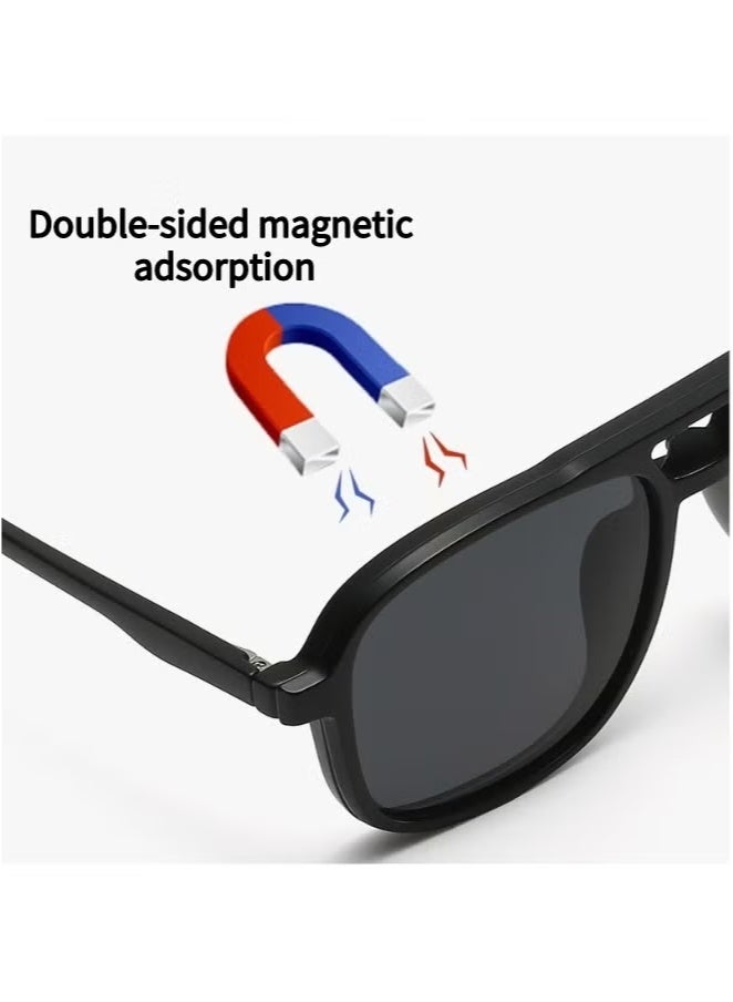 Generic Polarized Sunglasses Men's Magnetic Sleeve Mirror Sunscreen Fashion Sunglasses Women's Premium Sense Double Bridge Glasses Frame UV Protection 1 Frame Glasses + 5 Clip Sunglasses Storage Bag  - Image 4