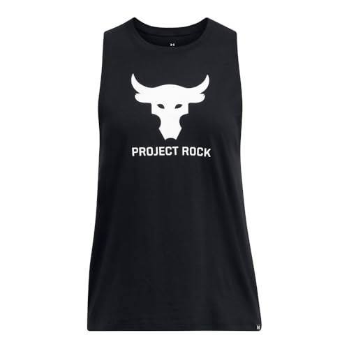 Under Armour Womens Project Rock Sportstyle Tank Top, (001) Black / / White, Medium - Image 2