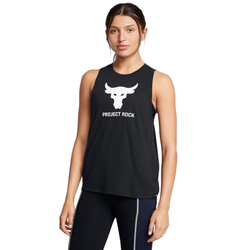 Under Armour Womens Project Rock Sportstyle Tank Top, (001) Black / / White, Medium - Image 1