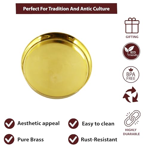 Putrika Traditional Handcrafted Brass Puja Prasadham thali | Small Thali | Pooja Thali | Arati Bartan Thambulam Plate | Designed plate - Kumchi Plate Size 4 (Pack of 6) - Image 5