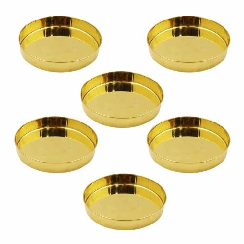 Putrika Traditional Handcrafted Brass Puja Prasadham thali | Small Thali | Pooja Thali | Arati Bartan Thambulam Plate | Designed plate - Kumchi Plate Size 4 (Pack of 6) - Image 1