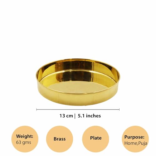 Putrika Traditional Handcrafted Brass Puja Prasadham thali | Small Thali | Pooja Thali | Arati Bartan Thambulam Plate | Designed plate - Kumchi Plate Size 4 (Pack of 6) - Image 2
