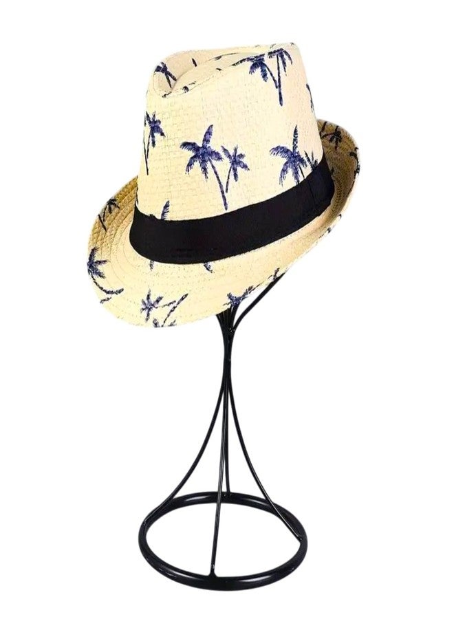 INFISPACE Boy's Printed Fedora Straw hat | Summer Sun Protection Cowboy Trilby Hat (in, Age, 2 Years, 5 Years, Beige) - Image 1