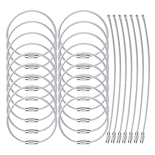 Bidponds 25 Pack Wire Keychain Cable 2mm 6.3 Inches Nylon Coated Stainless Steel Screw Lock Key Ring Loop for Hanging Luggage Tags or ID Tags, Silver - Image 1