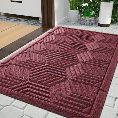 Yimobra Front Door Mat AllSeason Waterproof Outdoor Mat for Entrance with Drainage Holes Heavy Duty NonSlip Doormat for Garage Patio Entryway Indoor 295x17 Red