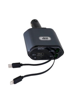 iSNUP 4-in-1 Retractable Car Charger with USB&Type-C&Lightning-Digital Display Cigarette Lighter Car Charger Adapter Supports PD Fast Charging/QC3.0/FCP-Compatible with iPhone,Huawei,Honor,Galaxy,Pixel  - Image 2