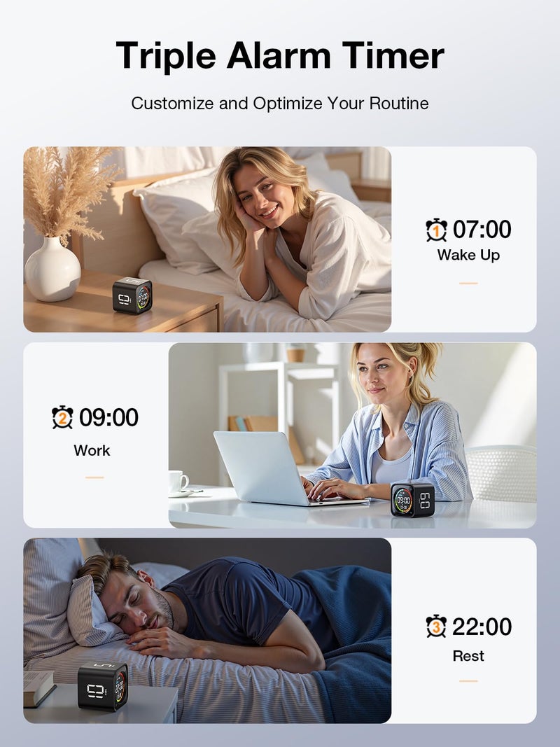 Ticktime مؤقت بومودورو TK3، مؤقت إنتاجية مكتبي مع إعدادات مسبقة 5/10/30/60 دقيقة، عد تنازلي مخصص، ساعة توقيت، ساعة، 3 منبهات، صامت، اهتزاز ووضع صوت، للمهام، ADHD، الدراسة، المطبخ (أسود أوبسيديان) - Image 5