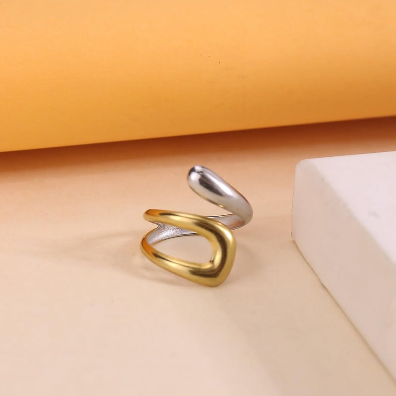 CSIYANJRY99 Gold Rings for Women Non Tarnish Adjustable Thumb Ring for Women Finger Ring Chunky Gold Silver Rings Anillos Para Mujer Stainless Steel New Year Anniversary Birthday Jewelry D-Gold+Silver - Image 4