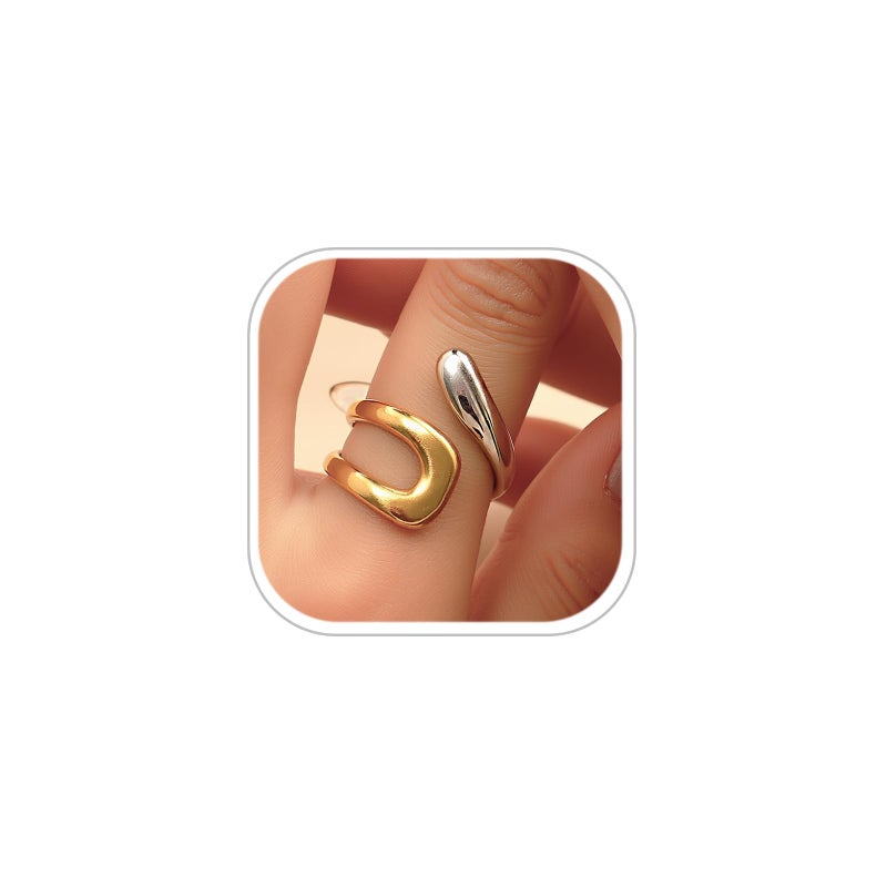 CSIYANJRY99 Gold Rings for Women Non Tarnish Adjustable Thumb Ring for Women Finger Ring Chunky Gold Silver Rings Anillos Para Mujer Stainless Steel New Year Anniversary Birthday Jewelry D-Gold+Silver - Image 1