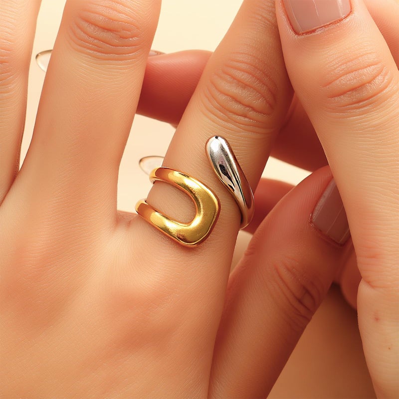 CSIYANJRY99 Gold Rings for Women Non Tarnish Adjustable Thumb Ring for Women Finger Ring Chunky Gold Silver Rings Anillos Para Mujer Stainless Steel New Year Anniversary Birthday Jewelry D-Gold+Silver - Image 2