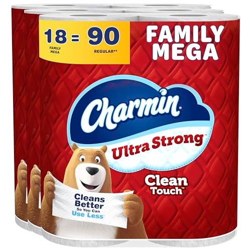 Charmin Ultra Strong Clean Touch Toilet Paper, 18 Family Mega Rolls = 90 Regular Rolls - Image 1