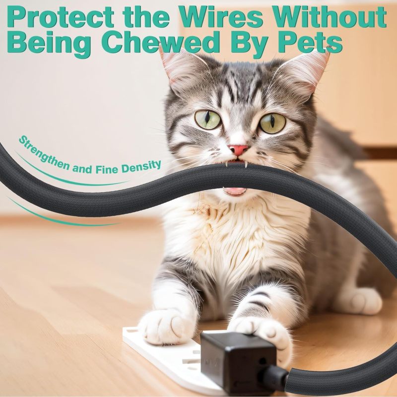 Chew-Proof Cord Protector 30mm 10ft Black Flexible Split-Open Sleeve - Pet-Safe Cable Management for Home Office Pet Owners - Image 3
