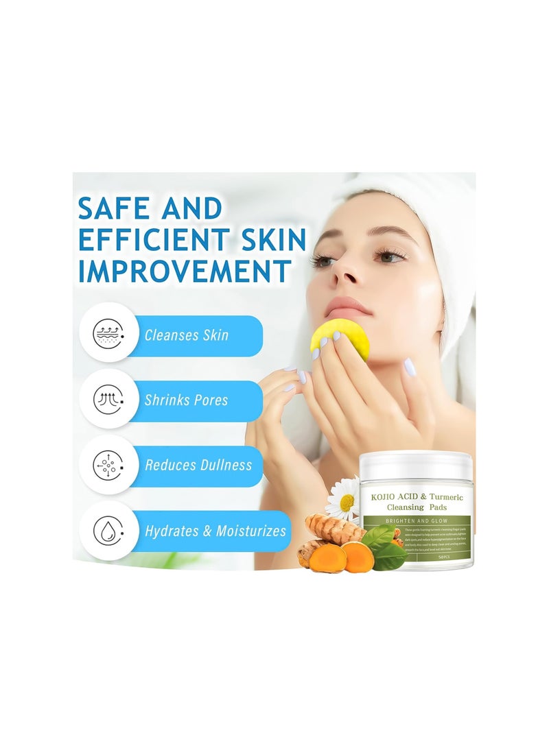 SOLARAE 50 Pads Turmeric Kojic Acid Pads, Turmeric Kojic Acid Cleansing Pads, Turmeric Cleansing Pads with Lemon Chamomile, Kojic Acid and Turmeric Cleansing Pads, Turmeric Cleansing Pads for Dark Spots - Image 2