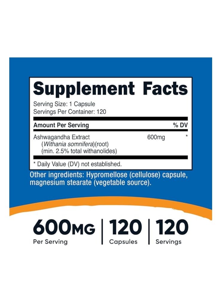 Nutricost Nutricost Ashwagandha Herbal Supplement 600mg, 120 Capsules - Vegetarian, Non-GMO, Gluten Free, Ashwagandha Root  - Image 2