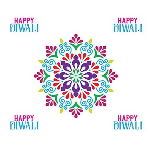SWAGSTATION Mandala Happy Diwali Rangoli Making Tools Kit for Floor for Rangoli Diwali Decoration with 6 Rangoli Powder (Wood, 30x 30 cm, Set of 3 Rangoli Stencils Big Size & 6 Color) - Image 5