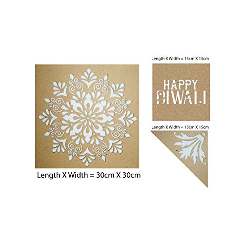 SWAGSTATION Mandala Happy Diwali Rangoli Making Tools Kit for Floor for Rangoli Diwali Decoration with 6 Rangoli Powder (Wood, 30x 30 cm, Set of 3 Rangoli Stencils Big Size & 6 Color) - Image 3