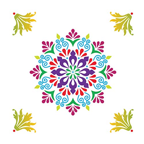 SWAGSTATION Mandala Happy Diwali Rangoli Making Tools Kit for Floor for Rangoli Diwali Decoration with 6 Rangoli Powder (Wood, 30x 30 cm, Set of 3 Rangoli Stencils Big Size & 6 Color) - Image 4