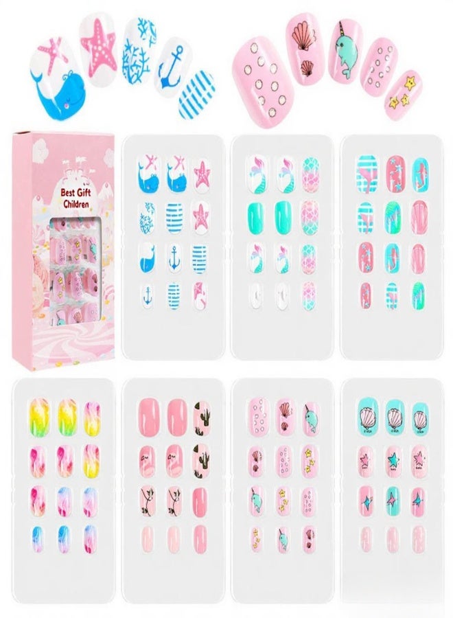 DOUBORQ 84Pcs 7 Days Cute Design Nail Tips for Children Press On False Nails Set Manicure DIY - Image 1