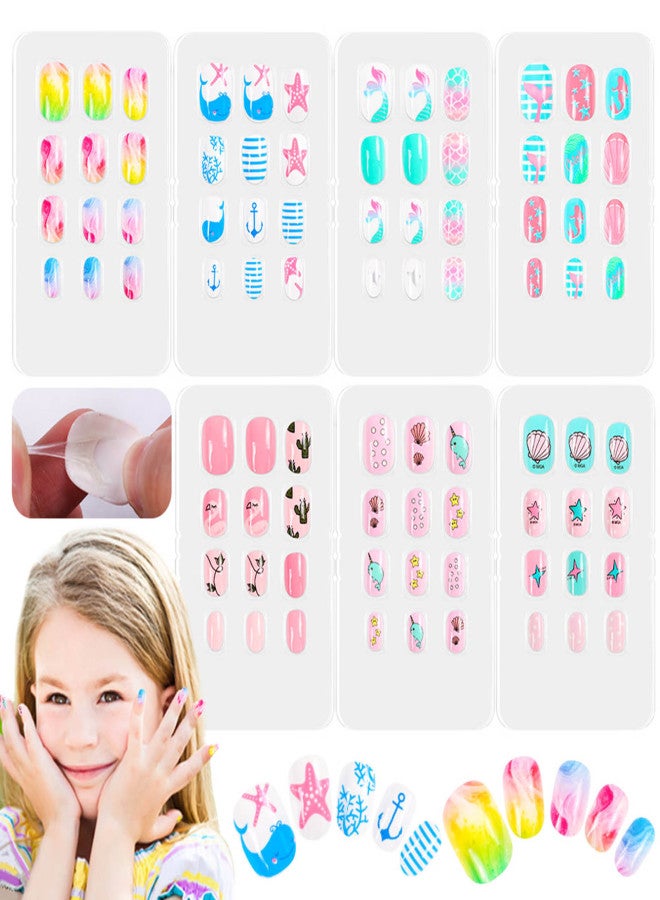 DOUBORQ 84Pcs 7 Days Cute Design Nail Tips for Children Press On False Nails Set Manicure DIY - Image 2